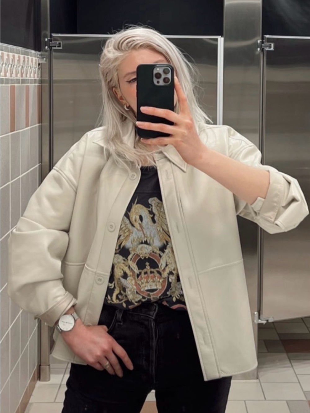 Babaton Neutral cream Cropped Vegan Leather Jacket